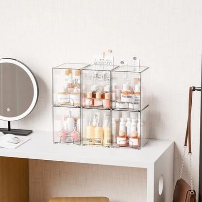 7.5" High Stackable Storage Bins,2 Pack Bottle Station and Baby Bottle Storage Organizer for Countertop,Clear Acrylic Drawers for Pacifier,Breast Pump Parts,Storage Containers,Makeup and Lotion - style: 2 PACK 7.8''High