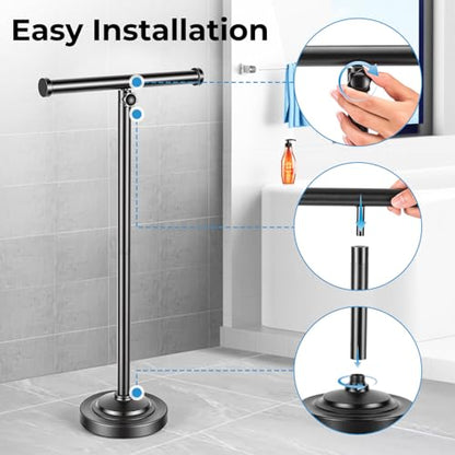 28" H Pivoting Toilet Paper Holder, 3.5lbs Extra-Weighted Base, No Tipping Rustproof, Taller Version, Free Standing Bathroom Floor Tissue Stand with Storage for up to 8 Rolls, Matte Black