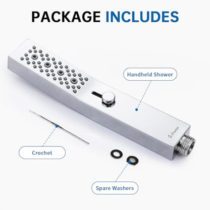 G-Promise All Metal Square 3 Function Handheld Shower Head(Chrome) | All Metal Construction, 3 Function Modes with Massage, Modern Look, Push Switch, Easy Installation - color: Chrome, style: Square