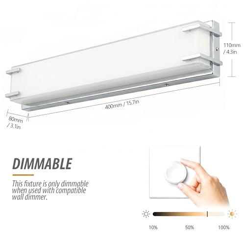 URSOLA LED Bathroom Light Fixtures Over Mirror 16” Vanity Light with Milky White Lampshade 4000K Daylight Chrome Finishing Bath Bar (Chrome) - color: Chrome, size: 16inch