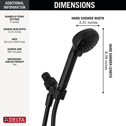 Delta Faucet 4-Setting Handheld Shower Head, Black Shower Head with Hose, Showerheads & Handheld Showers, Handheld Shower Heads, Detachable Shower Head, Hand Shower 1.75 GPM, Matte Black 75413BL - color: Matte Black