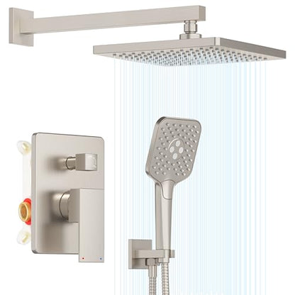 Gabrylly Shower System, Wall Mounted Shower Faucets Sets Complete for Bathroom with High Pressure 10" Rain Shower head and 3-Setting Handheld Shower Head Set, 2 Way Shower Valve Kit, Brushed Nickel - color: brushed nickel 02