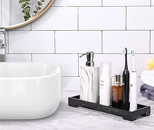 Luxspire Marble Tray for Soap Dispenser Perfume Jewelry, S, Ink Black | 11 x 4 inch, non-slip waterproof resin, easy wipe clean, fits bath kitchen vanity, holds jewelry toiletries soap - color: A - Ink, style: Small