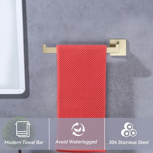 LANC Left Side Bathroom Hand Towel Holder Brushed Gold Hand Towel Bar 10 Inche Square Towel Ring for Kitchen Restroom Wall Mounted Stainless Steel Modern Towel Racks Hanger, A8806BG-LF - color: Brushed Gold, size: 1 Pack(Left Hand)