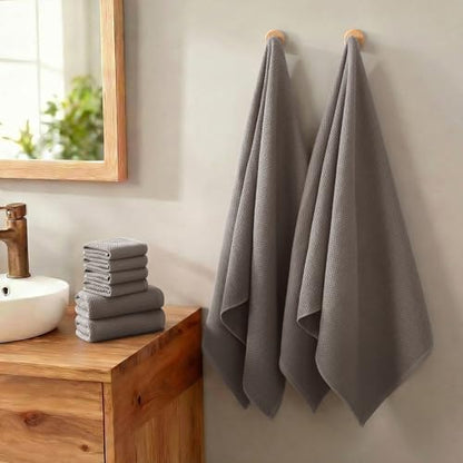 REDKISS Quick Dry Waffle Towel Set of 8, 100% Cotton,Lightweight & Highly Absorbent Waffle Towels for Bathroom, Spa, Gym, Pool-2 Bath Towels, 2 Hand Towels & 4 Washcloths,Brown - color: Brown