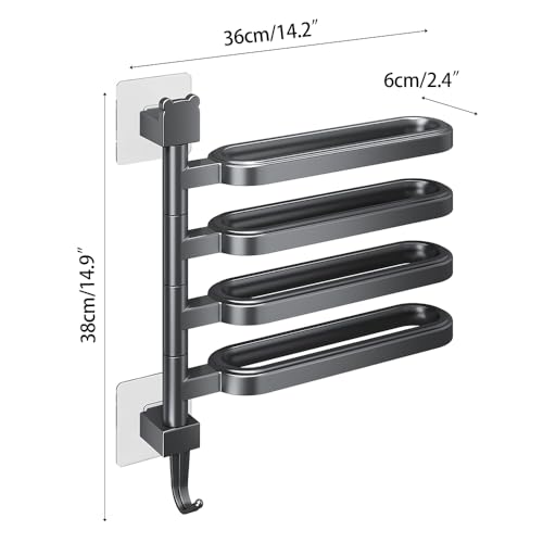 Bath Double Towel Bars, Portable Arms Swivel Towel Rack Wall Mounted Towel Holder for Bathroom Kitchen - color: Elegant Black - Four-pole
