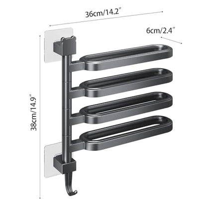 Bath Double Towel Bars, Portable Arms Swivel Towel Rack Wall Mounted Towel Holder for Bathroom Kitchen - color: Elegant Black - Four-pole