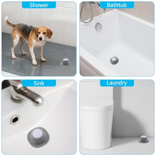 2 Pack Bathtub Drain Hair Catcher for Dog Hairs, Silicone Shower Hair Catcher, Dog Hairs Drain Protector for Pop-Up and Regular Drains of Shower, Tub, Bathroom and Sink, Grey