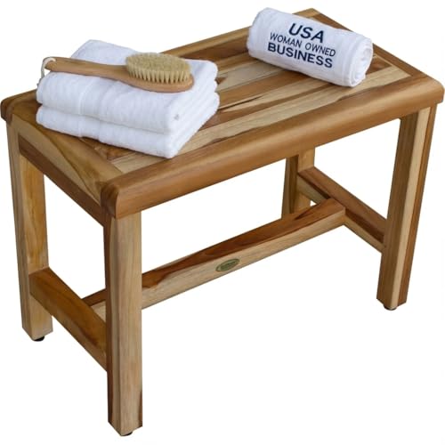 EcoDecors Eleganto 24 Inch Natural Color Waterproof Teak Wood Shower Bench Stool Seat Chair For Inside Shower Provides Safety, Storage, and Organization For Bathroom Accessories - color: Natural, size: 24Lx14.75Wx18.5T