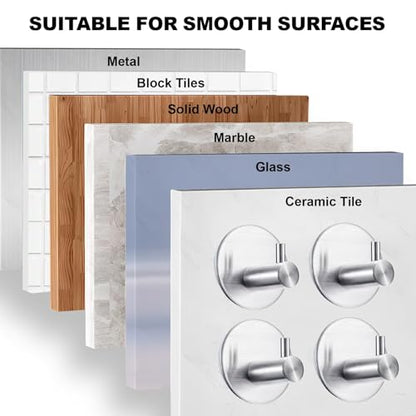 Towel Hooks for Bathroom (4 Pack) Adhesive Towel Hook Shower Hooks for Inside Shower - Sticky Bathroom Wall Hooks for Hanging Towels, Robe, Loofah, Bath Sponge - Brushed Nickel Towel Hooks - color: Silver