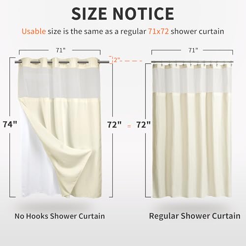 RiverDream Heavyweight Waffle No Hook Shower Curtain with Liner,Cream,71x74 | Dotted Waffle,Snap-in Liner,Heavy Duty,Quick Dry,Mesh Top Window,With Bottom Magnets,Hotel-Grade,Washable,Standard Size - color: Cream, size: 71"W x 74"L (Pack of 1)