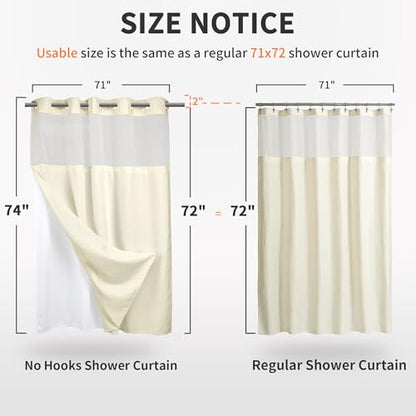 RiverDream Heavyweight Waffle No Hook Shower Curtain with Liner,Cream,71x74 | Dotted Waffle,Snap-in Liner,Heavy Duty,Quick Dry,Mesh Top Window,With Bottom Magnets,Hotel-Grade,Washable,Standard Size - color: Cream, size: 71"W x 74"L (Pack of 1)