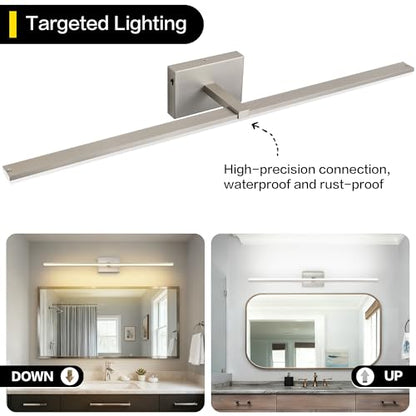 40 Inch Bathroom Vanity Lights Over Mirror Brushed Nickel Arm Over Cabinet Wide LED Bar 5CCT 2900K 6000K High Lumen IP44 - color: Brushed Nickel- 5CCT& Dimmable, size: 40-inch