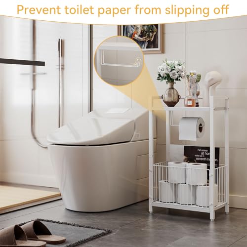 IBUYKE Toilet Paper Holder Stand Bathroom Tissue Roll Dispenser TLJ020W | Freestanding,with Extra Space for Rolls Magazines Wet Wipes, for 7–9 rolls of standard toilet paper,White - color: White