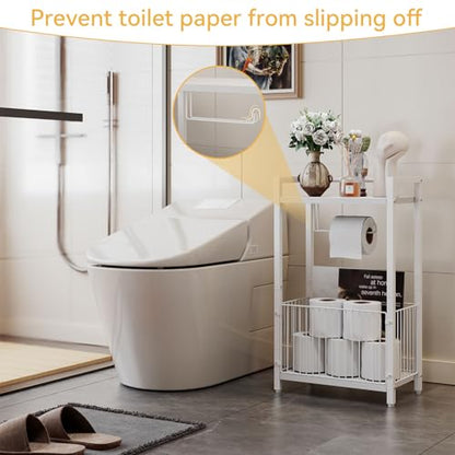 IBUYKE Toilet Paper Holder Stand Bathroom Tissue Roll Dispenser TLJ020W | Freestanding,with Extra Space for Rolls Magazines Wet Wipes, for 7–9 rolls of standard toilet paper,White - color: White