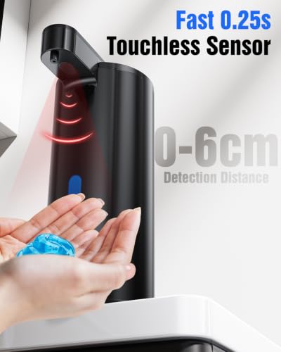 Fantictas Automatic Soap Dispenser, 11.5 oz Stainless Steel Touchless Pump | Touchless Soap Dispenser for Hand or Dish Soap, USB-C Rechargeable with 3 Adjustable Levels, for Kitchen Sink and Bathroom - color: Black, style: Gel