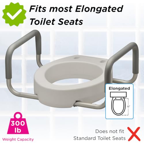 NOVA Raised Toilet Seat with Handles for Seniors – Elongated Toilet Riser with Safety Grab Bars, Elevated Toilet Seat for Elderly, Disabled & Post-Surgery Support - Elongated Toilet - style: Elongated