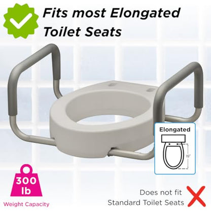 NOVA Raised Toilet Seat with Handles for Seniors – Elongated Toilet Riser with Safety Grab Bars, Elevated Toilet Seat for Elderly, Disabled & Post-Surgery Support - Elongated Toilet - style: Elongated