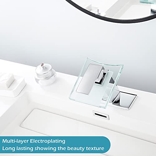 Bathroom Waterfall Sink Faucet Chrome LED Glass Spout with Drain Stopper | Single Handle One Hole Modern Design Basin Faucet 3 Color Changing Battery Powered Lavatory Vanity Sink Deck Mount - color: Chrome, style: LED with Drain
