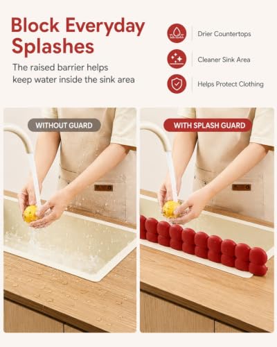 Silicone Sink Splash Guard with Suction Cups for Kitchen Faucet Area | Flexible Water Barrier for Bathroom Counters, Backsplash Edges, Tubs, Bathtubs and Countertop Splash Control(Matte White) - color: Matte White