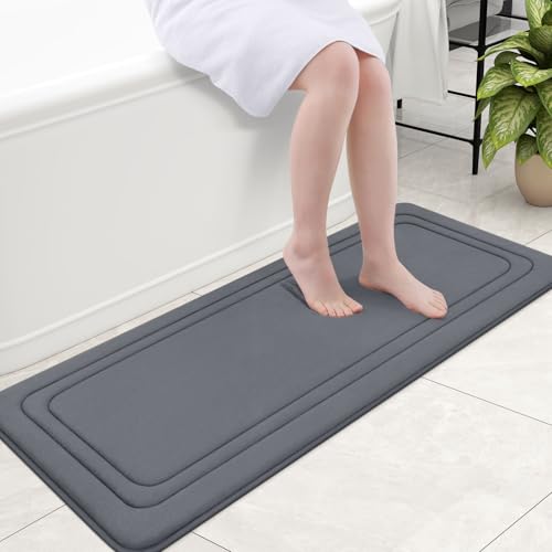 Grandaily Memory Foam Bath Mat Rug 47x20, Ultra Soft, Non-Slip and Absorbent Bathroom Rugs, Machine Wash Dry, Comfortable Bath Carpet for Bathroom Floor, Tub and Shower, Dark Grey - color: Dark Grey, size: 47" x 20"