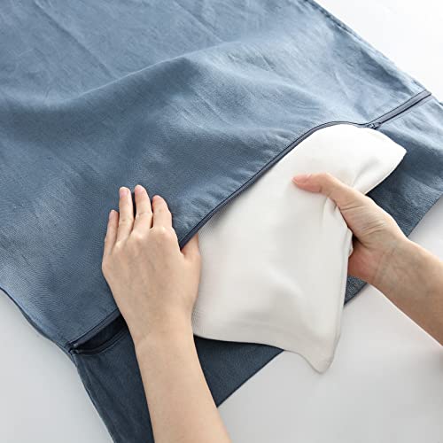 Linen Hanging Laundry Bag, 100% Linen Over The Door Laundry Hamper with Buttons and Zipper, Space Saving Door Hampers for Laundry Dirty Clothes Home Travel, Navy Blue - color: Navy Blue