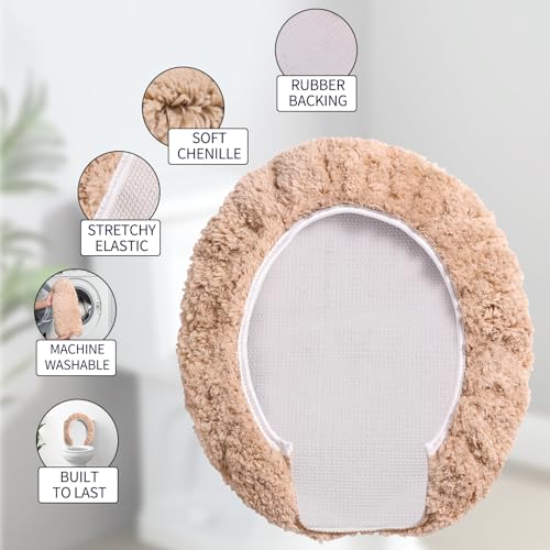 Soft Microfiber Toilet Lid Cover 17.5" x 15" Machine Washable | Solid Toilet Seat Cover Adjustable Rubber Backing Fits Most 16 -17.5" L x 14-16" W Round Oblong and Elongated Toilet Seat - color: Cream
