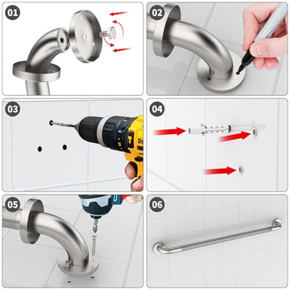 36 Inch Brushed Nickel Shower Grab Bar with Anti-Slip Knurled Grip | YuanDe Stainless Steel Bathroom Grab Bars,Shower Handrail Support, Handicap Elderly Balance Assist Handles-2Packs - color: Brushed Nickel, size: 36inch-2Pack
