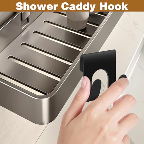 4Pcs Black Shower Caddy, Metal Shelf Basket Rack with Double Hooks for Loofah Sponge