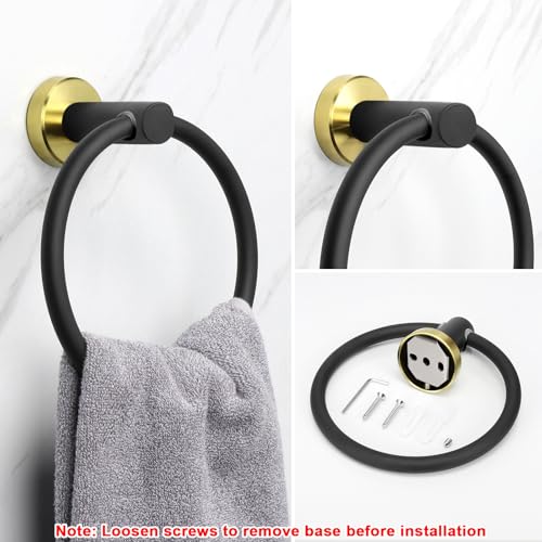 NearMoon Bath Towel Ring, Bathroom Hardware Accessories-Thicken Stainless Steel Hand Towel Holder for Bathroom, Modern Round Towel Hanger Wall Mounted (Black and Gold, 1 Pack) - color: Black and Gold