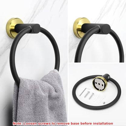 NearMoon Bath Towel Ring, Bathroom Hardware Accessories-Thicken Stainless Steel Hand Towel Holder for Bathroom, Modern Round Towel Hanger Wall Mounted (Black and Gold, 1 Pack) - color: Black and Gold