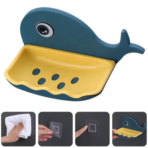 TIDTALEO Whale Shaped Adhesive Soap Holder with Draining Design Wall-Mounted Bar Soap Rack for Bathroom Shower Dark Blue Non-Drill Organizer