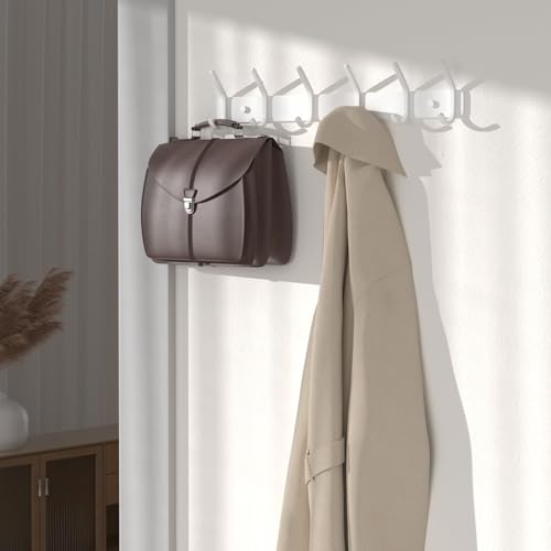 Coat Rack Wall Mount Hooks - 15 Inch White Metal 6-Hook Rack(1 Pack) | Modern Kids Room, Entryway & Bathroom Hanger for Towels, Coats, Purses, Bags - color: White, size: 1 Pack