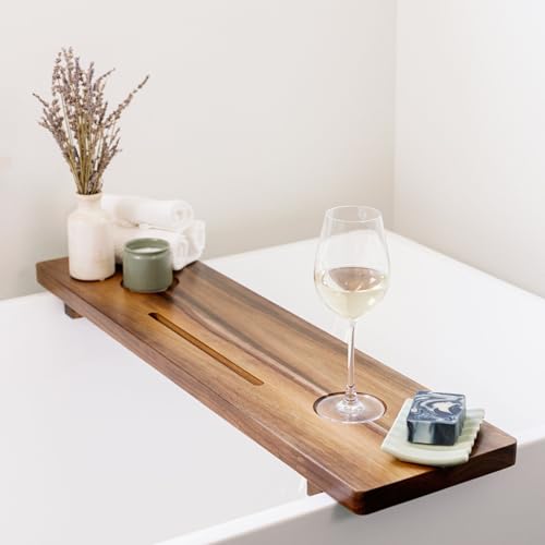 Premium Nature Shed Bathtub Tray for Freestanding Bath | Large & Thick 35” Acacia Wood Luxury Bath Tray for Tub | Anti-Tip, Non-Toxic, Adjustable Bathtub Trays for Tub with Bathroom Accessories Holder - size: Long (35x9x2.4 in)