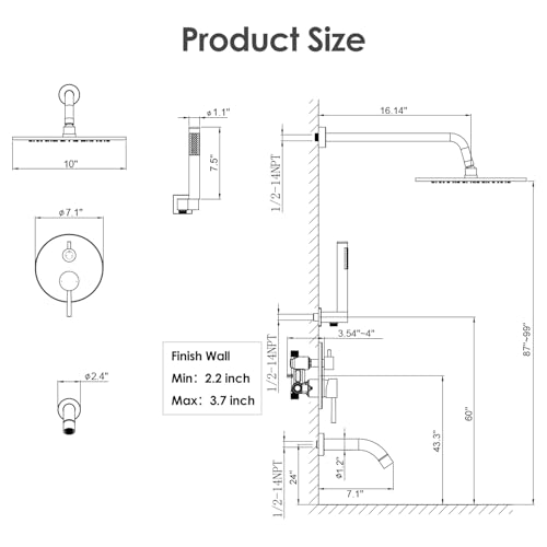 Gabrylly Shower System, 10" Bathtub Shower Faucets Set, Brushed Nickel | All Metal Rain Shower Head with Handheld Spray Combo and Tub Spout, Luxury Bathroom Rainfall Shower Head Set With Valve - color: Nickel
