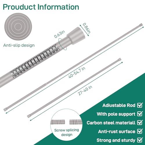 Shower Curtain Rod, No Drill Spring Tension Curtain Rods for Windows, Bathroom, Closet, Non-Slip, Anti-Rust, 0.63" Diameter - color: Silver grey, size: 16"-54" 1pcs