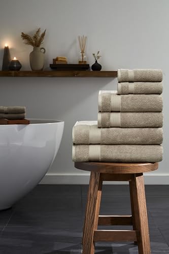 Ozdilek 6-Piece Bath Towel Set, 2 Bath, 2 Hand, 2 Wash, 100% Cotton Turkish Towels, 2 Bath Towels (30x60/550 GSM), 2 Hand Towels (16x30/575 GSM), 2 Washcloths (13x13/600 GSM) (Seahorse Beige) - color: Seahorse