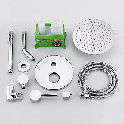 SUMERAIN Bathroom Rain Shower System with 8" Rain Shower Head | Wall Mounted, Brass Hand Shower, Rough in Valve Included, Concealed Box Design, Easy to Maintain and Install - color: Chrome, size: 2 Function