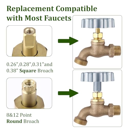 Outdoor Faucet Handle Replacement,Compatible with Outdoor Faucets | Adapter Fits 8 or 12-Point Broaches,Compatible with 3/8" Square Stems,Rust-Resistant Metal,Screws Included