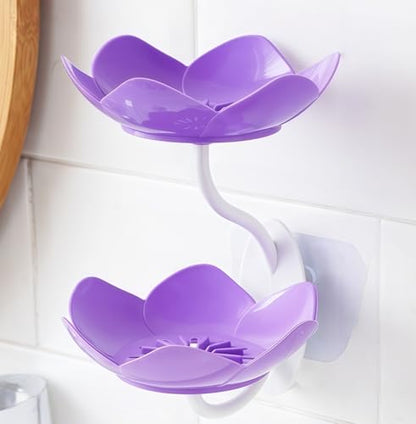 Soap Holder Shower,bar soap Holder,Adhesive Soap Dish for Bathroom Wall | Wall Mounted Self Draining,NO Drill Sponge Holder for Bathroom,Bathtub Kitchen Sink,Easy Cleaning,Keep Dry,2 tier,Purple - color: D-purple