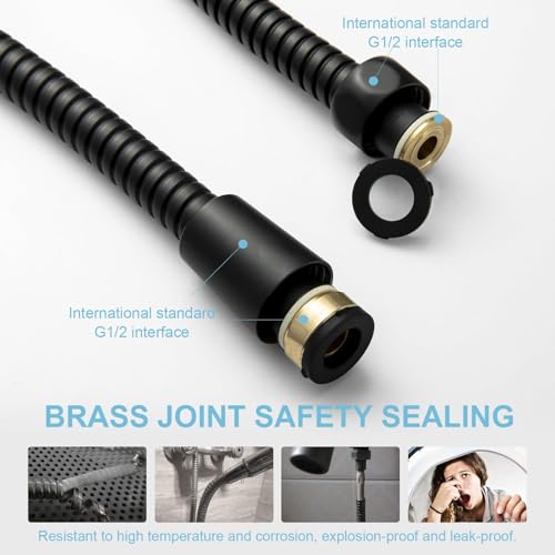 OFFO Shower Hose, 48 in Kink Free Stainless Steel Shower Hose Attachment Electroplating Handheld Shower Head Hose Flex Hoses Extension with Brass Insert & Nut for Pet Bathing Cleaning, Matte Black - color: Matte Black, size: 48 in