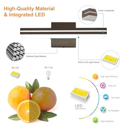 SineRise LED Modern Bathroom Vanity Light Fixtures (16-Inch, 3000K/4000K/6000K, Dimmable), Brown Wood Painted Modern Acrylic Bathroom Wall Lighting Fixtures Over Mirror - color: Brown, size: 16-Inch