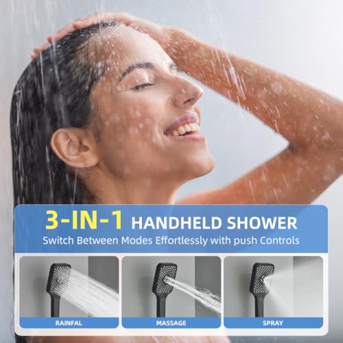 Shower Faucet Set With Handheld Shower Head Black | Rain shower Head With Handheld Sprayer - color: Black