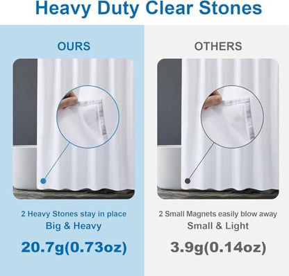 Small Stall Shower Curtain Liner Washable, 48x72 Inches, Fabric Shower Liner with 2 Bottom Stones, Narrow Waterproof RV Shower Curtain Liner, 8 Grommet Holes, Hotel Quality, White - color: White, size: 48"W x 72"L (Pack of 1)