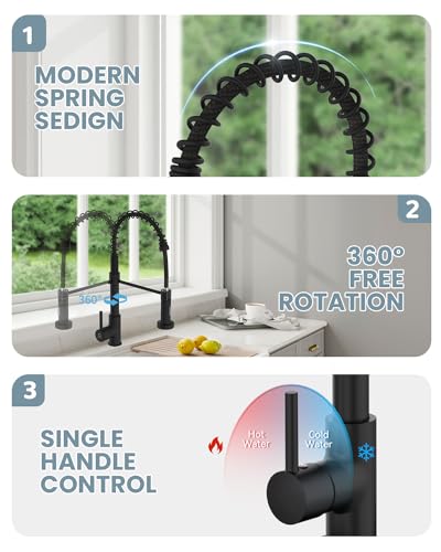 Kitchen Faucet, Black Kitchen Sink Faucets with Pull Down Sprayer, Single Handle Stainless Steel Faucets for Kitchen Sinks, Dual Function Spray Head, Farmhouse Kitchen Faucets - color: A-Matte Black, style: Classic