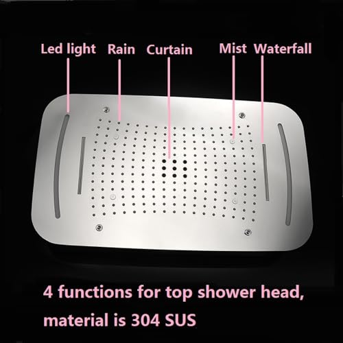 Cascada Luxurious Design 17"x28" Recessed LED Shower System with 6 Functions (Rainfall, Waterfall, Rain Curtain, Misty, 4"Body Jets & Handheld), & Shower Sliding Bar (Antique Brass) - color: Antique Brass