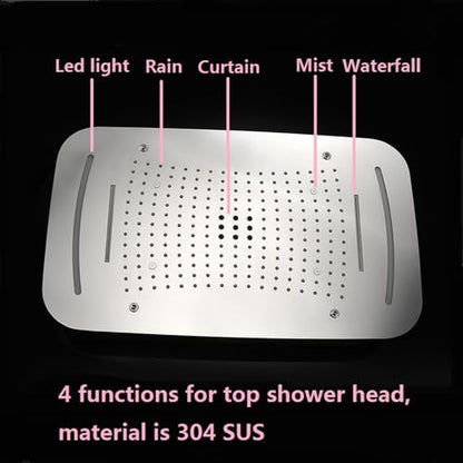 Cascada Luxurious Design 17"x28" Recessed LED Shower System with 6 Functions (Rainfall, Waterfall, Rain Curtain, Misty, 4"Body Jets & Handheld), & Shower Sliding Bar (Rose Gold) - color: Rose Gold