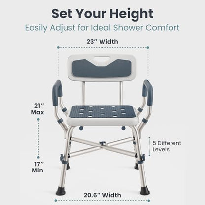 Shower Chair (450lb) with Padded Armrests and Back, Showers Chair for Elderly and Disabled, Adjustable Height Shower Seat, Heavy Duty Shower Chairs for Inside Shower, Handicap - Grey - color: Grey