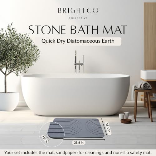 Quick Dry Stone Bath Mat – Diatomaceous Earth Foot Pad, Super Absorbent Hard Shower Rug – Modern Anti-Slip Design for Bathroom Floor, 23.6x15.3in, Deep Charcoal – The Meridian - color: The Meridian (Deep Charcoal)