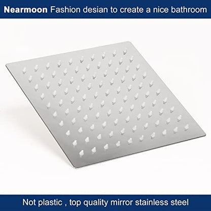 NearMoon Rain Shower Head With Shower Arm, Ceiling Mount Square Shower, Stainless Steel Ceiling Rainfall Showerhead- Waterfall Full Body Coverage (8 Inch, Chrome Finish) - color: Chrome Finish, size: 8 Inch